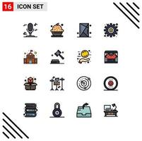 16 Universal Flat Color Filled Line Signs Symbols of building preference console gear shield Editable Creative Vector Design Elements