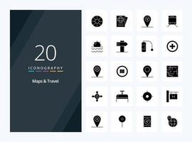 20 Maps  Travel Solid Glyph icon for presentation vector