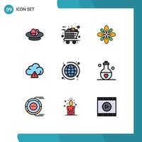 Pack of 9 Modern Filledline Flat Colors Signs and Symbols for Web Print Media such as alert holi cart hindu decoration Editable Vector Design Elements