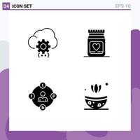 User Interface Pack of 4 Basic Solid Glyphs of cloud social media development love distractions Editable Vector Design Elements