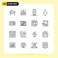 Stock Vector Icon Pack of 16 Line Signs and Symbols for camera arrow management light energy saving Editable Vector Design Elements