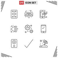 Pack of 9 creative Outlines of space astronaut graph multimedia arrow Editable Vector Design Elements