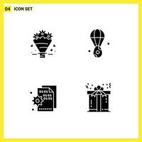 Group of 4 Solid Glyphs Signs and Symbols for popcone codding wedding bloon page Editable Vector Design Elements
