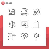 Mobile Interface Outline Set of 9 Pictograms of image farming minus plant reel Editable Vector Design Elements