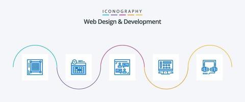 paquete de iconos azul 5 de diseño y desarrollo web que incluye optimización. diseño. día. pantalla. diseñador vector