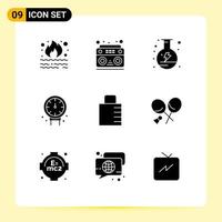 Set of 9 Vector Solid Glyphs on Grid for key plumber radio mechanical flask Editable Vector Design Elements