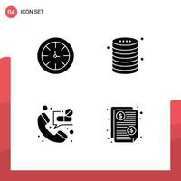 Universal Icon Symbols Group of 4 Modern Solid Glyphs of watch call global database emergency Editable Vector Design Elements