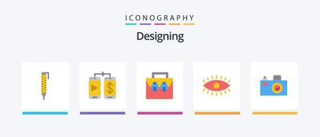 Designing Flat 5 Icon Pack Including design. camera. construction. design. eyes. Creative Icons Design vector