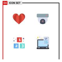 4 User Interface Flat Icon Pack of modern Signs and Symbols of heart blocks favorite cctv school Editable Vector Design Elements