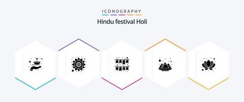 Holi 25 Glyph icon pack including plant. lotus. celebration. powder. holi vector