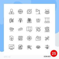 Line Pack of 25 Universal Symbols of studio photo globe light timer Editable Vector Design Elements