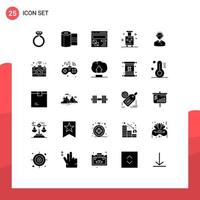 Mobile Interface Solid Glyph Set of 25 Pictograms of support summer develop suitcase holiday Editable Vector Design Elements