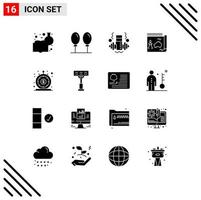 Set of 16 Vector Solid Glyphs on Grid for loan finance gym news guide Editable Vector Design Elements