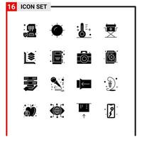 Modern Set of 16 Solid Glyphs and symbols such as layer scale cloudy director chair Editable Vector Design Elements