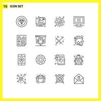 16 Universal Outlines Set for Web and Mobile Applications page data software hardware monitor Editable Vector Design Elements