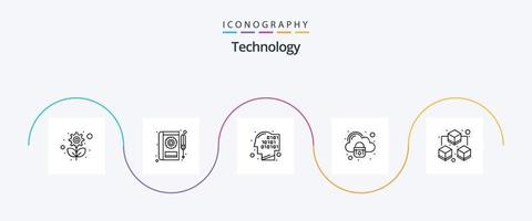 paquete de iconos de línea de tecnología 5 que incluye big. cerrar. Servicio. nube. reconocimiento vector