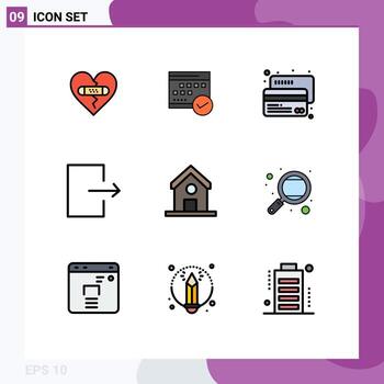 paquete de interfaz de usuario de 9 colores planos básicos de línea rellena de elementos de diseño vectorial editables de crédito de calendario de pago de salida vector