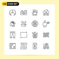 Group of 16 Outlines Signs and Symbols for network link retro camera cloud cookie Editable Vector Design Elements