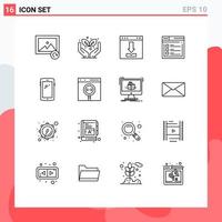 Set of 16 Modern UI Icons Symbols Signs for smart phone text download website page Editable Vector Design Elements