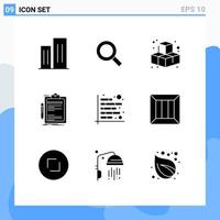 9 Thematic Vector Solid Glyphs and Editable Symbols of analysis done find business contract Editable Vector Design Elements