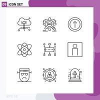 9 User Interface Outline Pack of modern Signs and Symbols of business workflow upload science education Editable Vector Design Elements