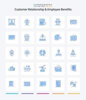 relación creativa con el cliente y beneficios para empleados 25 paquete de iconos azules como el dinero. enfocar. documento. éxito. salud vector