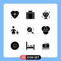 Mobile Interface Solid Glyph Set of 9 Pictograms of lollipop mother business mom family Editable Vector Design Elements