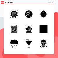 Universal Icon Symbols Group of 9 Modern Solid Glyphs of of eye sun business feedback Editable Vector Design Elements