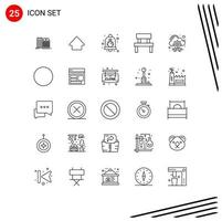 paquete de 25 signos y símbolos de líneas modernas para medios de impresión web, como elementos de diseño de vectores editables de seguridad de muebles de jardín de parques