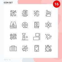 User Interface Pack of 16 Basic Outlines of inbox download direction american hand Editable Vector Design Elements