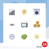 Pack of 9 Modern Flat Colors Signs and Symbols for Web Print Media such as microwave internet machine evening landscape Editable Vector Design Elements