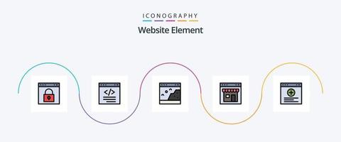 paquete de iconos de 5 planos llenos de línea de elementos del sitio web, incluido en línea. navegador. html fotografía. página vector