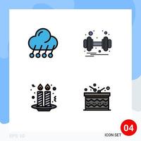 Set of 4 Modern UI Icons Symbols Signs for climate cake night gym candles Editable Vector Design Elements