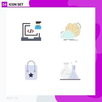 4 Creative Icons Modern Signs and Symbols of coding inspiration laptop creative bag Editable Vector Design Elements