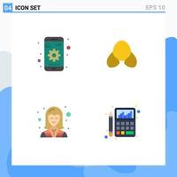 Pack of 4 Modern Flat Icons Signs and Symbols for Web Print Media such as gear electrician device clothes technician Editable Vector Design Elements