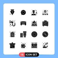 Pictogram Set of 16 Simple Solid Glyphs of cinematography love microphone i network Editable Vector Design Elements