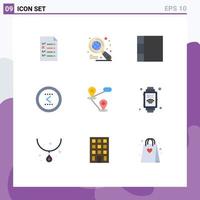 Pack of 9 creative Flat Colors of internet map arrow location previous Editable Vector Design Elements