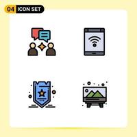 Mobile Interface Filledline Flat Color Set of 4 Pictograms of man optimization connection phone tag Editable Vector Design Elements