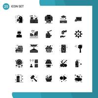 Modern Set of 25 Solid Glyphs and symbols such as padlock graduation printer education key Editable Vector Design Elements