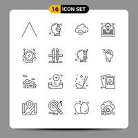 Pack of 16 creative Outlines of space idea cloud bulb study Editable Vector Design Elements