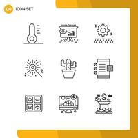 Set of 9 Modern UI Icons Symbols Signs for spring nature team performance cactos bengal fire Editable Vector Design Elements