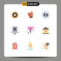 Mobile Interface Flat Color Set of 9 Pictograms of day balloon camera photo frame design digital photo frame Editable Vector Design Elements