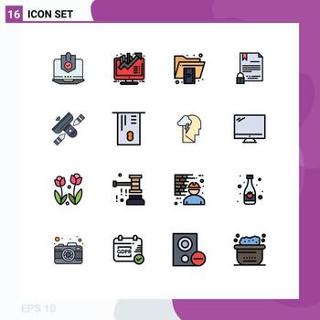 Set of 16 Vector Flat Color Filled Lines on Grid for contract video business growth format file Editable Creative Vector Design Elements