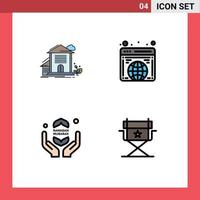 Mobile Interface Filledline Flat Color Set of 4 Pictograms of home pray building globe ramadhan Editable Vector Design Elements