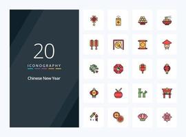 20 Chinese New Year line Filled icon for presentation vector