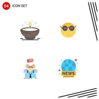 Set of 4 Modern UI Icons Symbols Signs for diya user glow emoji business Editable Vector Design Elements