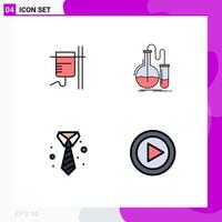 Pack of 4 Modern Filledline Flat Colors Signs and Symbols for Web Print Media such as healthcare business transfusion flask tie Editable Vector Design Elements