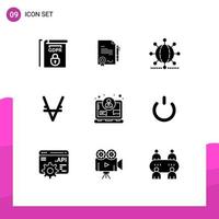 Stock Vector Icon Pack of 9 Line Signs and Symbols for business crypto globe coin world Editable Vector Design Elements