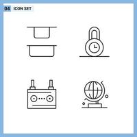 Mobile Interface Line Set of 4 Pictograms of distribute electricity lock accumulator world Editable Vector Design Elements