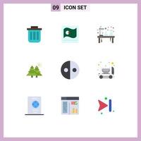 9 User Interface Flat Color Pack of modern Signs and Symbols of forest lamp flag lab experiment Editable Vector Design Elements